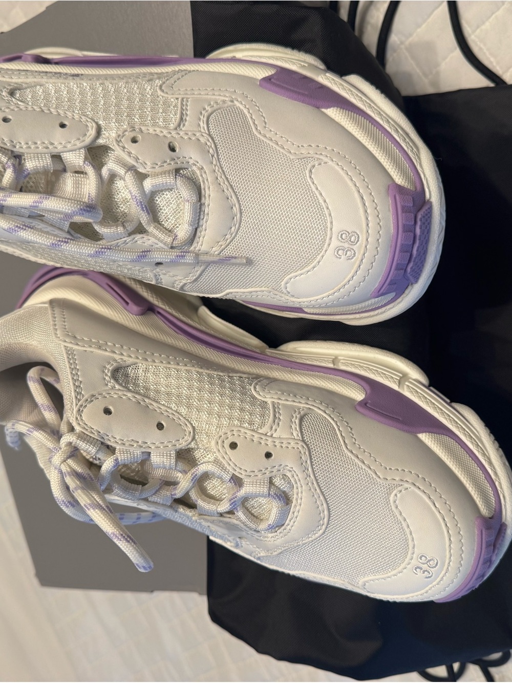 Balenciaga White and Lavender Chunky Triple S Sneakers